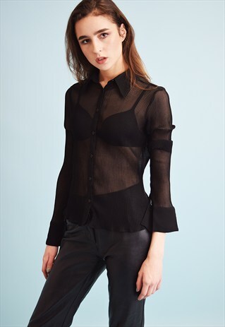 90'S RETRO SHEER PLEATED SHIRT TOP BLOUSE