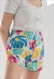 VINTAGE HIGHWAISTED COLOURFUL FLORAL COTTON BEACH SHORTS M