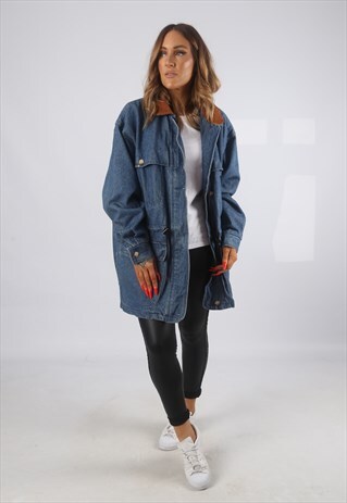 VINTAGE DENIM JACKET OVERSIZED LONGLINE UK 16 XL (82V)