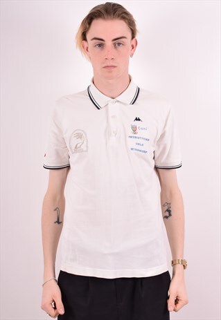 KAPPA MENS VINTAGE POLO SHIRT SMALL WHITE 90S