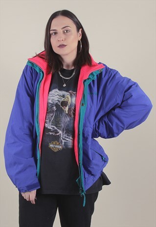 VINTAGE 90'S NEON FLEECE LINED SPORTS JACKET /A1035