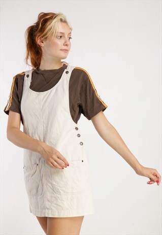 VINTAGE DENIM PINAFORE DRESS CREAM Z67