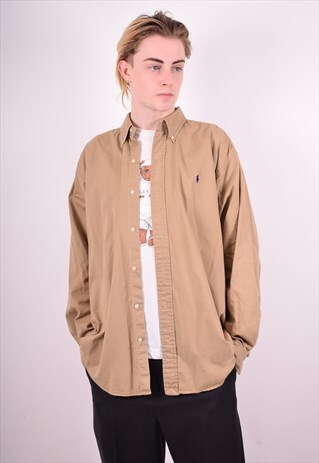 RALPH LAUREN MENS VINTAGE SHIRT LARGE BROWN 90'S