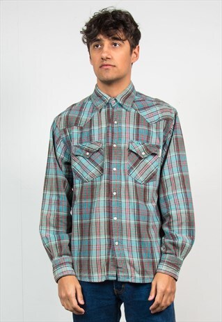 90'S SNAP FASTEN SHIRT THICK COTTON CHECK PATTERN