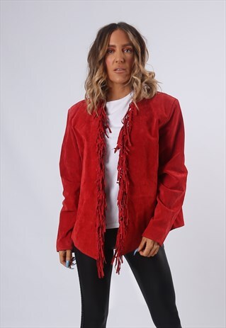 TASSEL FRINGE SUEDE LEATHER JACKET UK 14 (FBC)
