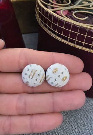 WHITE BUTTON STUD EARRINGS
