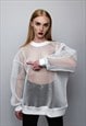 TRANSPARENT MESH TOP LONG SLEEVE SHEER JUMPER NET SWEATSHIRT