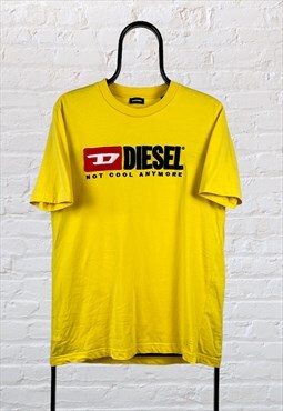 Vintage Diesel Spell Out T-Shirt Embroidery Yellow Small 