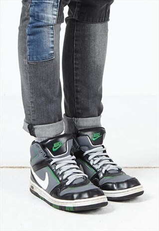 VINTAGE GREY BLACK GREEN NIKE AIR HI-TOPS TRAINERS