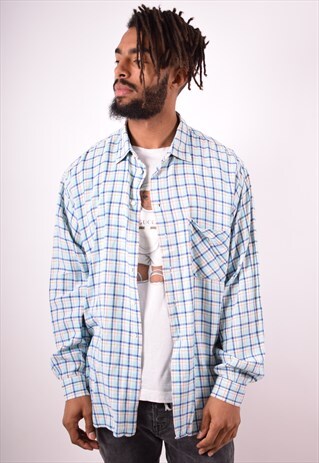 CARRERA MENS VINTAGE SHIRT XL BLUE CHECK 90S
