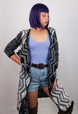 Vintage 90's Graphic Folk Print Open Cardigan 3/4 Sleeves