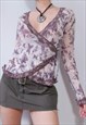 VINTAGE Y2K BUTTERFLY PRINTED LACE WRAP TOP