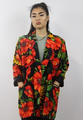 VINTAGE 80S FLORAL BLAZER JACKET