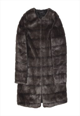 DIANE VON FURSTENBERG Faux Fur Overcoat Coat Grey Womens M