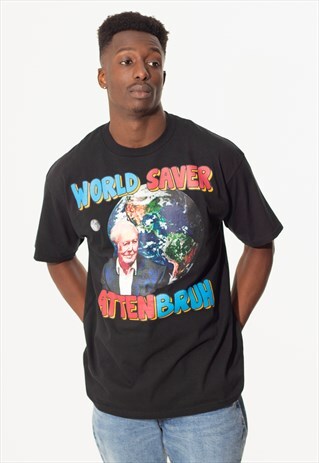 DAVID ATTENBOROUGH UNISEX PRINTED T-SHIRT IN BLACK