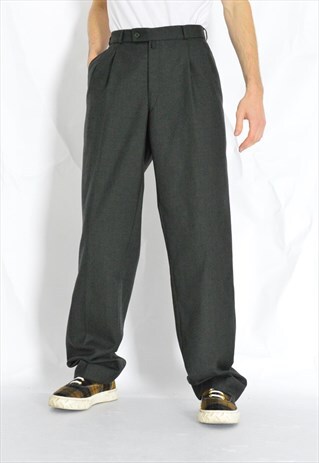 VINTAGE 90S FOREST GREEN STRIPE WOOL BLEND PLEATED PANTS