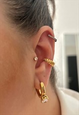 Jade - gold hoop earrings with oval cubic zirconia stones