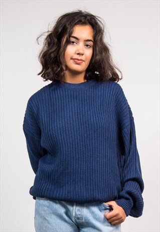 VINTAGE 90'S DARK BLUE OVERSIZE KNIT GRUNGE JUMPER