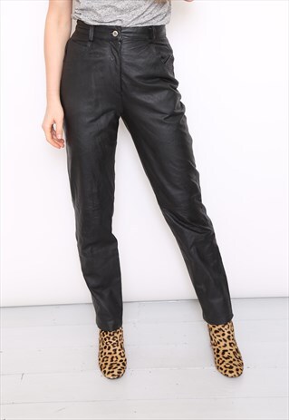 VINTAGE 80S BLACK LEATHER HIGH WAISTED TROUSERS