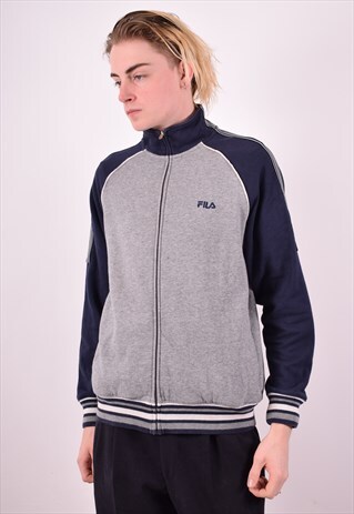 FILA MENS VINTAGE TRACKSUIT TOP JACKET MEDIUM GREY 90S