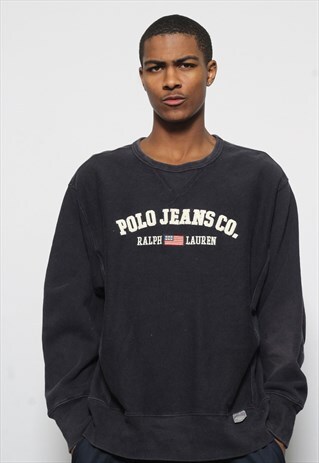 VINTAGE RALPH LAUREN POLO JEANS CO LOGO SWEATSHIRT BLACK