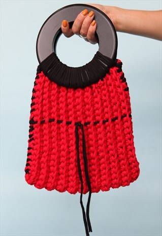 VINTAGE 90'S STRAP HANDBAG RED BLACK BAG