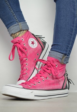 VINTAGE 90S CONVERSE PINK & BLACK HI-TOPS TRAINERS RETRO