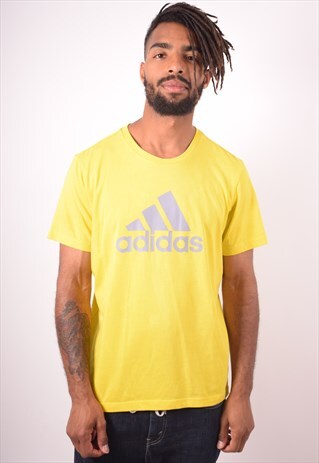 ADIDAS MENS VINTAGE T-SHIRT TOP LARGE YELLOW 90S