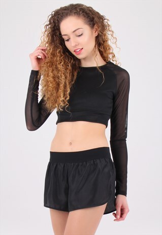 BLACK SHEER LONG SLEEVE CROP SPORT TOP