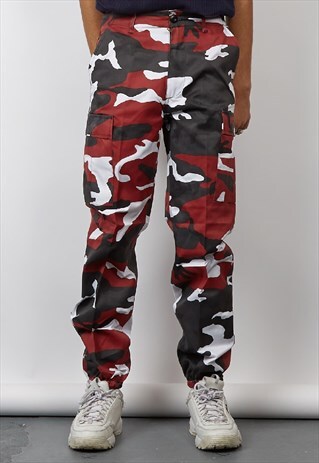 VINTAGE 90'S DARK RED CAMOUFLAGE CARGO PANTS