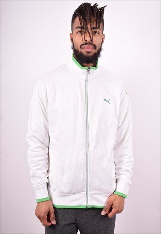 PUMA MENS VINTAGE TRACKSUIT TOP JACKET LARGE WHITE 90'S