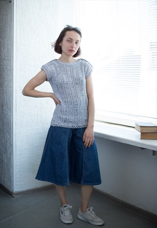 VINTAGE 80'S WOVEN SHORT SLEEVED TOP IN GREY