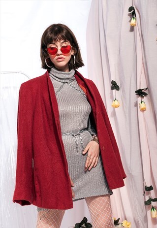 VINTAGE BLAZER 90S MAROON FLUFFY JACKET