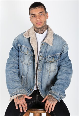 VINTAGE 80S ORIGINAL LEE SHEEPSKIN DENIM JACKET / S8392