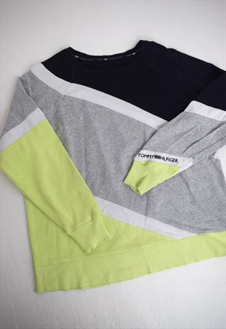 VINTAGE 90S TOMMY HILFIGER BLACK WHITE NEON JUMPER