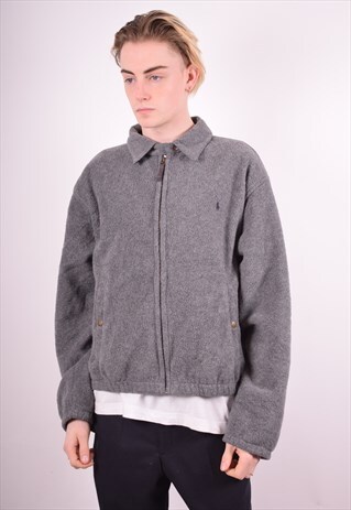 POLO RALPH LAUREN MENS VINTAGE FLEECE JACKET LARGE GREY 90S