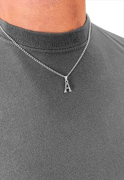 54 Floral 16" Letter Initial Pendant Necklace Chain - Silver