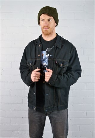 VINTAGE LEVI'S BLACK DISTRESSED DENIM JACKET