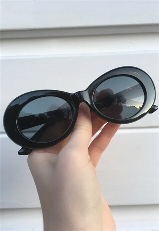 WOMENS VINTAGE STYLE BLACK OVAL SUNGLASSES KURT COBAIN