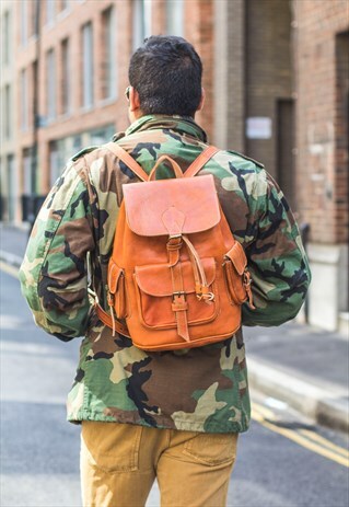 NATURAL TAN LEATHER RUCKSACK BACKPACK