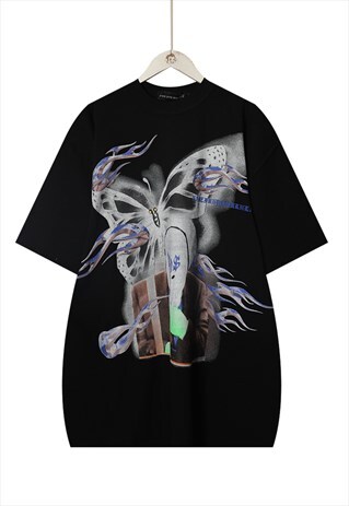 FLUORESCENT BUTTERFLY TEE PSYCHEDELIC RAVER TRIBAL T-SHIRT
