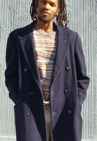 90S CLASSIC LUXURY NAVY BLUE DOUBLE BREASTED CAR COAT MEDIUM