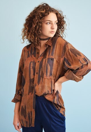 90'S RETRO ABSTRACT PRINT LOOSE-FITTED SHIRT TOP
