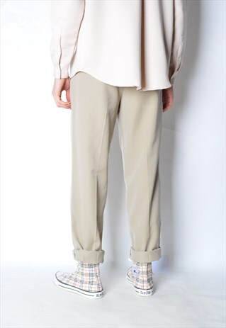 VINTAGE 90S BEIGE MINIMALIST WOOL BLEND PANTS
