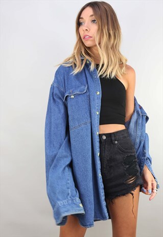 VINTAGE RETRO OVERSIZED LONG SLEEVE DENIM SHIRT