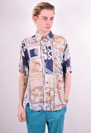 MENS VINTAGE CRAZY PRINT SHIRT XL MULTI 90'S