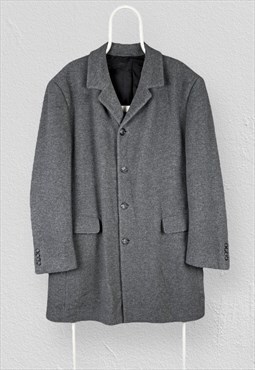 Vintage C&A Grey Wool Overcoat Jacket  Mens UK 42 Medium