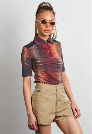 VINTAGE 90'S CAVALLI BURGUNDY PRINT POLO SHIRT