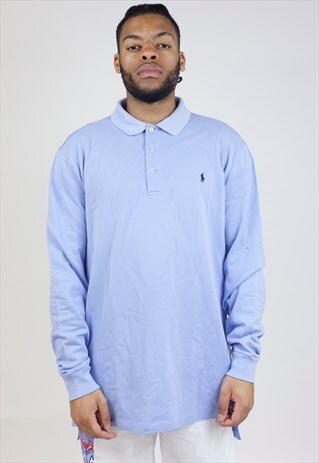 VINTAGE POLO RALPH LAUREN LONGSLEEVE LIGHT BLUE POLO SHIRT