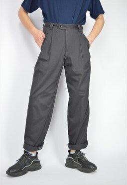 Vintage black classic straight cotton suit trousers